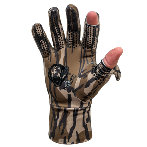	“Base layer Original Bottomland hunting glove with silicone grip and slit index finger and thumb