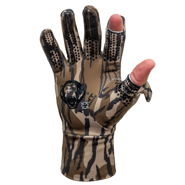 	“Base layer Original Bottomland hunting glove with silicone grip and slit index finger and thumb"
