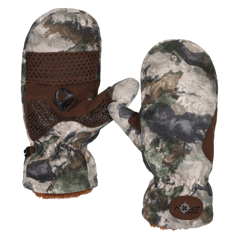 "The Heater Hunting Glove in Mossy Oak Terra Gila camo with flip-top mitten."
