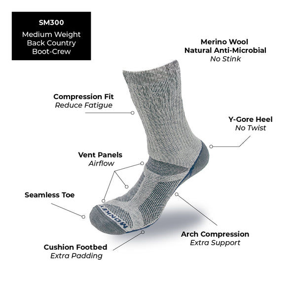 Mediumweight Back Country Boot-Crew Merino Socks
